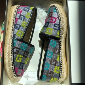 $520 Gucci AUTH NIB G Logo Woven Espadrille 38.5